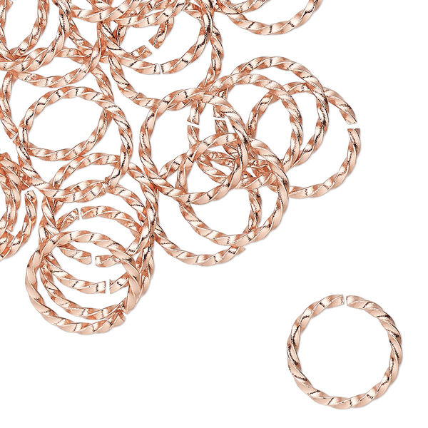 Jump ring, copper, 12mm hand-cut twisted round, 9.5mm inside diameter, 16 gauge. Sold per pkg of 50. image number 0