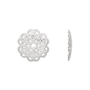 Component, silver-plated brass, 15mm filigree round. Sold per pkg of 50.