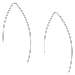 Ear wire 1pkg2 Argentium® Silver, 40mm open marquise, 20 gauge 1 pair