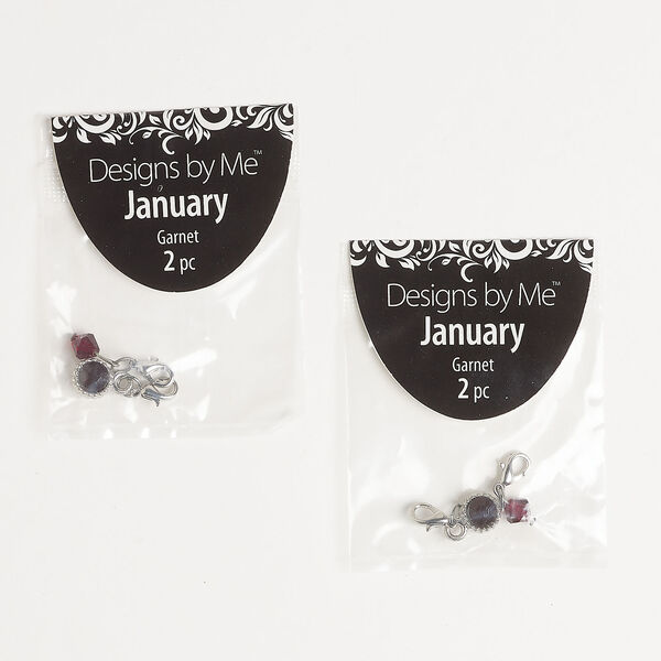 Drop assortment January 2pkg2, glass / antique silver-finished "pewter" (zinc alloy) / brass / steel, garnet red, 22x7mm bicone with lobster claw clasp / 24x9mm round with lobster claw clasp. image number 0