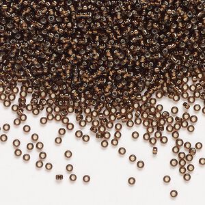 Seed bead, Miyuki, glass, pkg/250g, #15 rocaille, transparent silver-lined root beer (RR-5D).