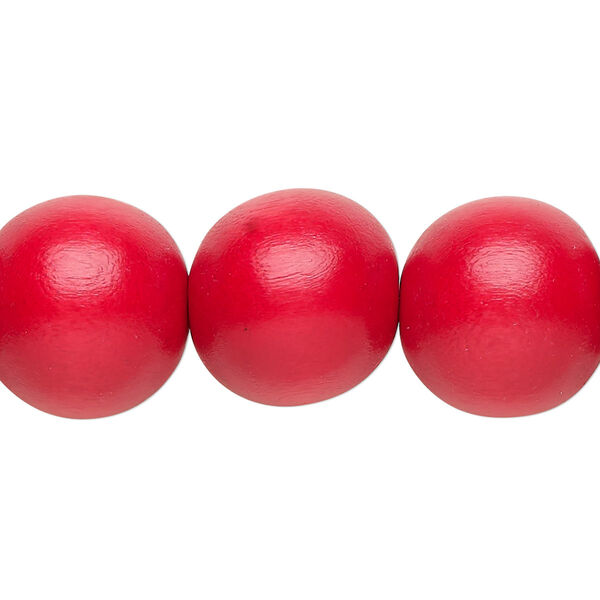 Bead, Taiwanese cheesewood (dyed / waxed), red, 15-16mm round. Sold per 15-1/2" to 16" strand. image number 0