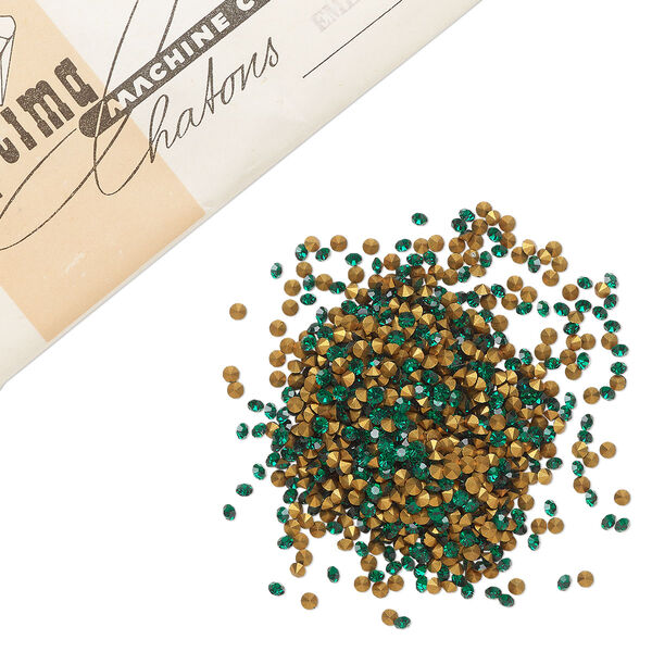 Chaton 1440pk emerald foil back, vintage Preciosa Czech crystal rhinestone round PP24 image number 0