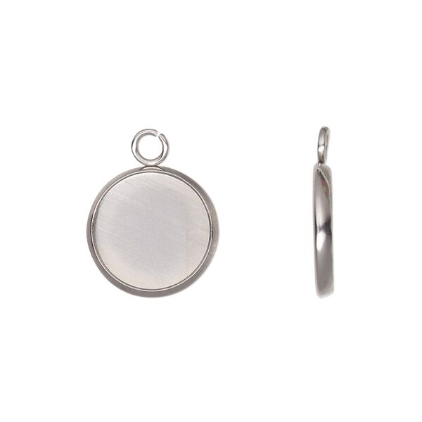 Drop, stainless steel, 14mm round with 12mm round setting. Sold per pkg of 4. image number 0