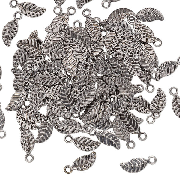 Charm, antique silver-plated brass, 7x3.5mm double-sided leaf. Sold per pkg of 100. image number 0