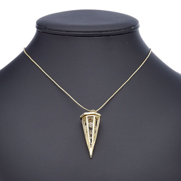 Necklace, glass with gold-finished steel and "pewter" (zinc-based alloy), 46x20mm spike with cutout, 30 inches with 2-inch extender chain and lobster claw clasp. Sold individually. image number 0