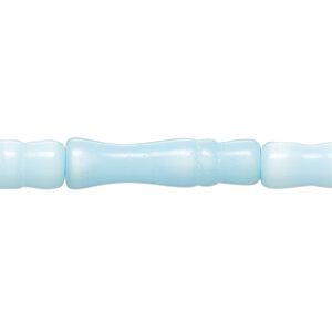 Bead, cat's eye glass (fiber optic glass), sky blue, 25x6mm-26x7mm bamboo. Sold per 15-inch strand, approximately 15 beads.