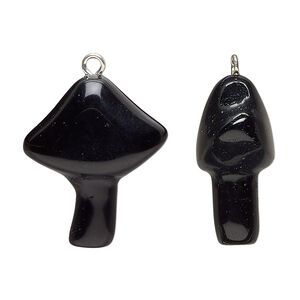 Black obsidian / brass 1pkg1, imitation rhodium-plated hand-carved mushroom drop natural 25x21.5mm