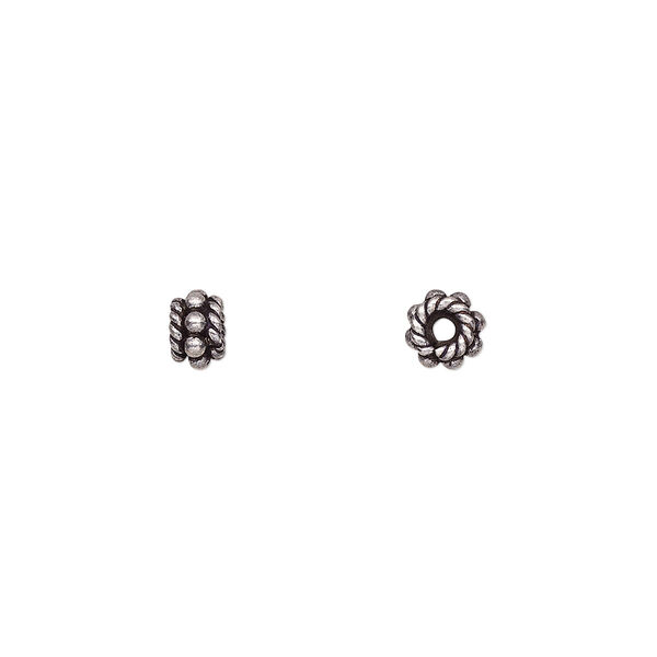Bead, antiqued sterling silver, 5x4mm beaded rondelle. Sold per pkg of 24. image number 0