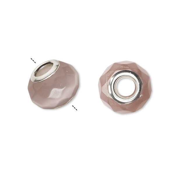 Bead, Dione®, cat's eye glass (fiber optic glass) and silver-plated brass grommets, purple, 13x10mm-14x10mm faceted rondelle. Sold per pkg of 4. image number 0