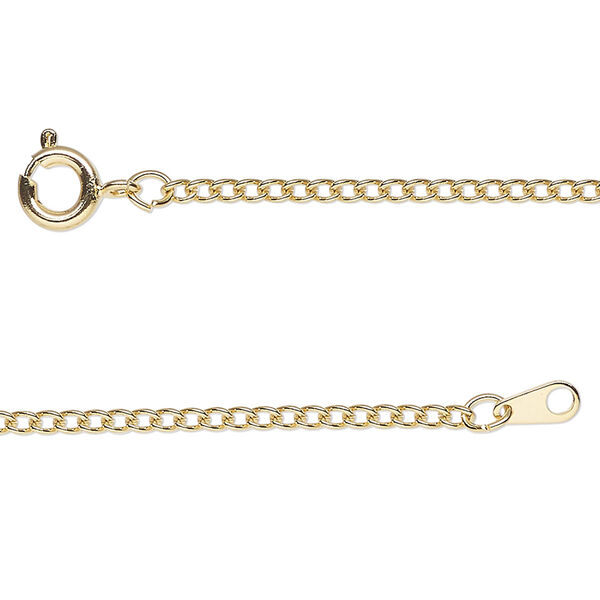 Chain, gold-finished steel, 1.9mm curb, 23 inches with springring clasp. Sold individually. image number 0