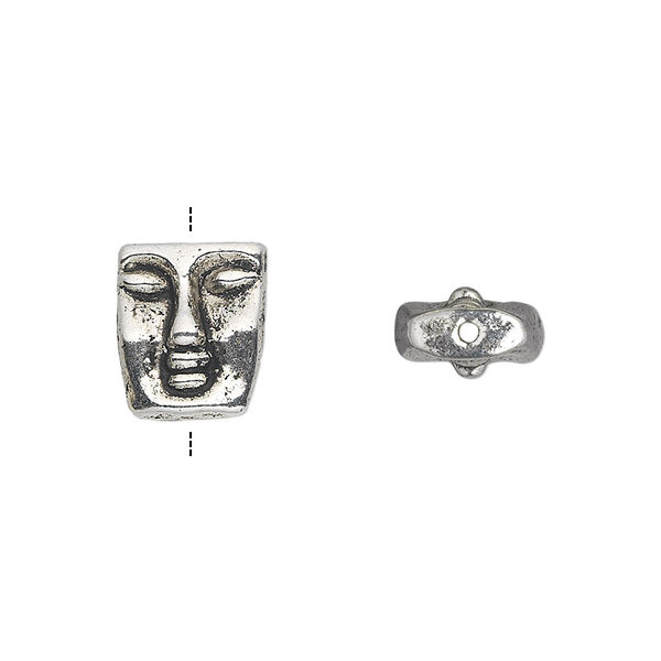 Bead, antique silver-plated "pewter" (zinc-based alloy), 12x10mm face. Sold per pkg of 20. image number 0