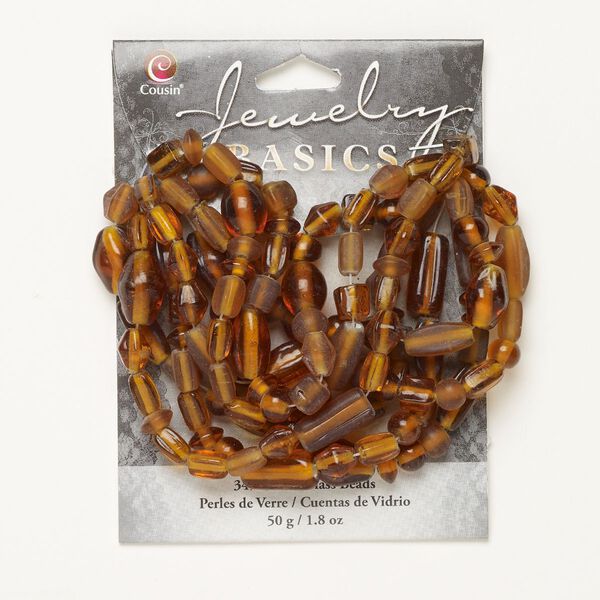 Bead mix, lampworked glass, frosted translucent amber, 6mm-15x7mm mixed shapes. Sold per 50-gram pkg, approximately 125 beads. image number 0