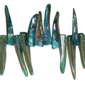 Bead, mother-of-pearl shell (dyed), electric blue AB, 24x4mm-30x6mm top-drilled talon with 0.4-0.6mm hole, Mohs hardness 3-1/2. Sold per 15-inch strand.