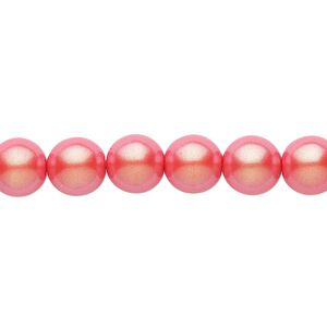 Bead, Czech pearl-coated glass druk, opaque iridescent coral, 8mm round. Sold per 15-1/2" to 16" strand.