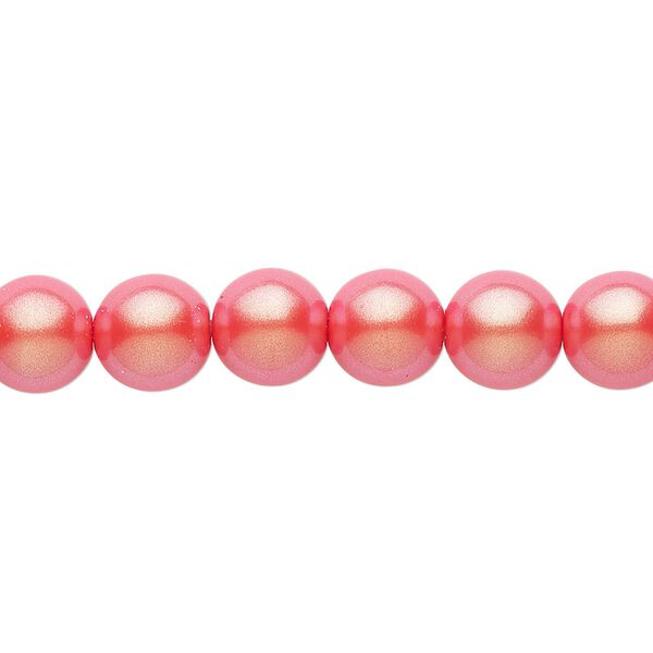 Bead, Czech pearl-coated glass druk, opaque iridescent coral, 8mm round. Sold per 15-1/2" to 16" strand. image number 0