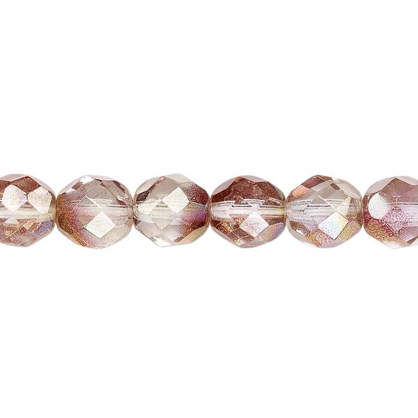 Bead, Czech fire-polished glass, pink and peach luster, 8mm faceted round. Sold per 15-1/2" to 16" strand. image number 0