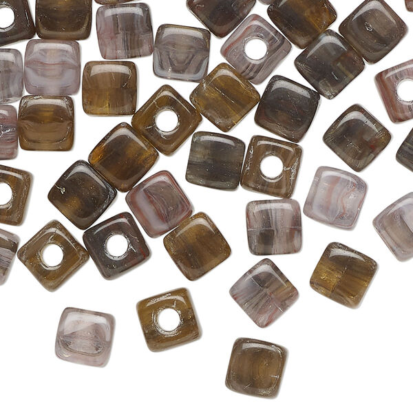 Bead, Czech pressed glass, translucent purple and brown, 6mm cube. Sold per 1-ounce pkg, approximately 60 beads. image number 0