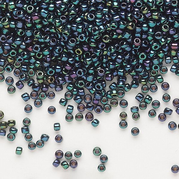 Seed bead, Dyna-Mites™, glass, pkg/1/2kg, #11 round, opaque iris green, (90101 11/0 RR). image number 0