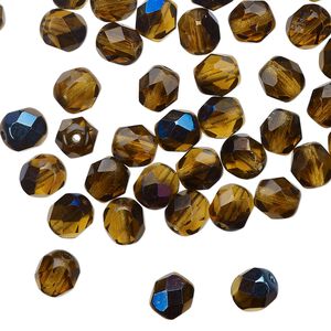 Bead 1pkg1 Czech fire-polished glass, 6mm faceted round, 1 mass mixed half-coated blue iris honey