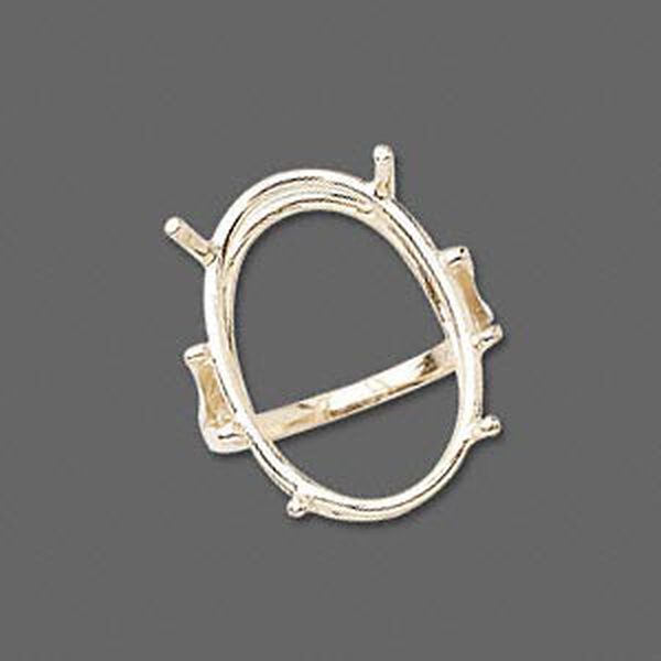 Ring, Sure-Set™, 14Kt gold, 25x18mm 4-prong oval basket setting, size 7. Sold individually. image number 0