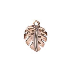Charm, TierraCast®, antique copper-plated pewter (tin-based alloy), 16x14.5mm monstera leaf. Sold individually.