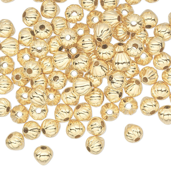 Bead, gold-plated brass, 5mm corrugated teardrop. Sold per pkg of 100. image number 0