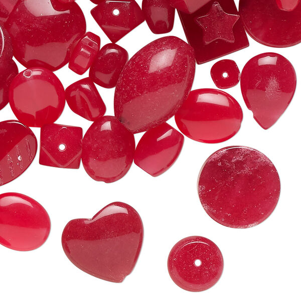Bead mix, quartz (dyed), multi-red, 2mm-19x13mm mixed shapes, C- grade, Mohs hardness 7. Sold per 2-ounce pkg. image number 0