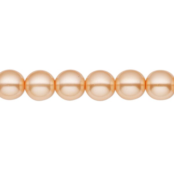 Bead, Czech pearl-coated glass druk, opaque peach-orange, 8mm round. Sold per 15-1/2" to 16" strand. image number 0