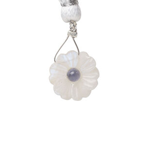 Rainbow moonstone / iolite 1pkg1, top-drilled hand-cut 1sided carved flower bead natural, 14mm