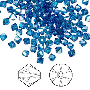Bead 144pk Capri blue AB, Crystal Passions® 4mm bicone 5328