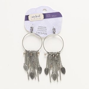 Focal, glass and antiqued nickel-finished steel, light brown, 3-1/2 x 1-1/2 inches. Sold per pkg of 2.