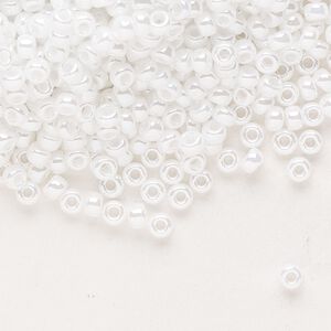 Seed bead, Miyuki, glass, pkg/50g, #8 rocaille, opaque ceylon white pearl, (RR-420).