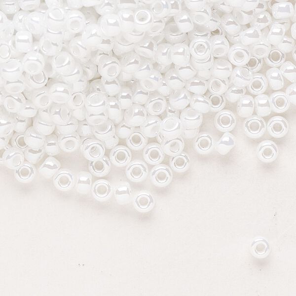 Seed bead, Miyuki, glass, pkg/50g, #8 rocaille, opaque ceylon white pearl, (RR-420). image number 0