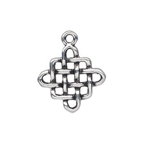 Charm, antique silver-plated "pewter" (zinc-based alloy), 20x20mm double-sided knot. Sold per pkg of 10.