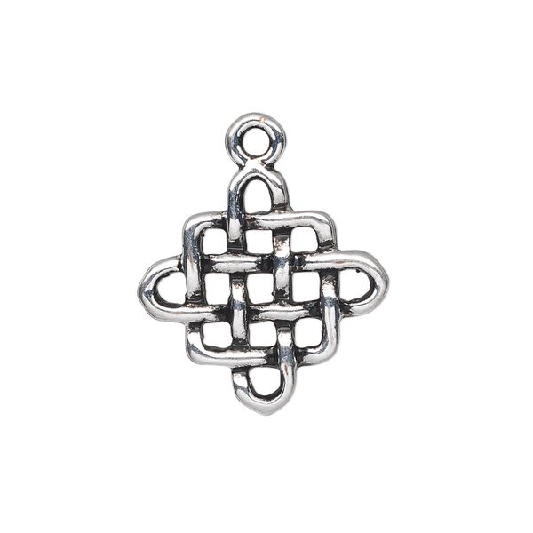 Charm, antique silver-plated "pewter" (zinc-based alloy), 20x20mm double-sided knot. Sold per pkg of 10. image number 0