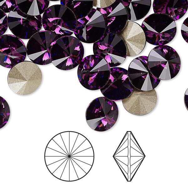 Chaton 48pk amethyst foil back, Crystal Passions® 8.16-8.41mm rivoli SS39 1122 image number 0