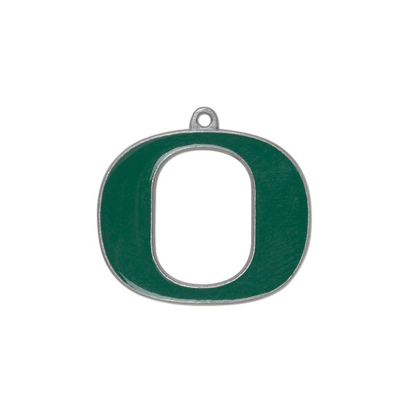 Charm, enamel and "pewter" (zinc-based alloy), green, 23x19mm single-sided University of Oregon Ducks. Sold individually. image number 0