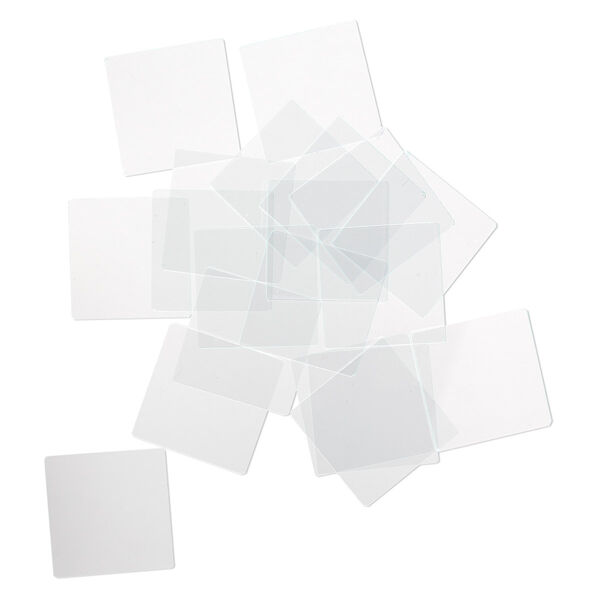 Design element, glass, clear, 1-1/4 x 1-1/4 inch flat square with grounded edges. Sold per pkg of 20. image number 0