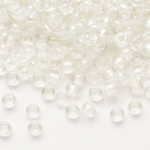Seed bead, Miyuki, glass, pkg/25g, #6 rocaille, translucent white pearl-lined rainbow pale beige, (RR-3801). image number 0