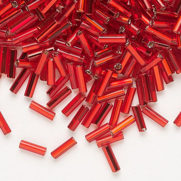 Bead, Preciosa Ornela Czech glass, bugle bead, pkg/500g, 1/4 inch, silver-lined transparent red, (97070). image number 0