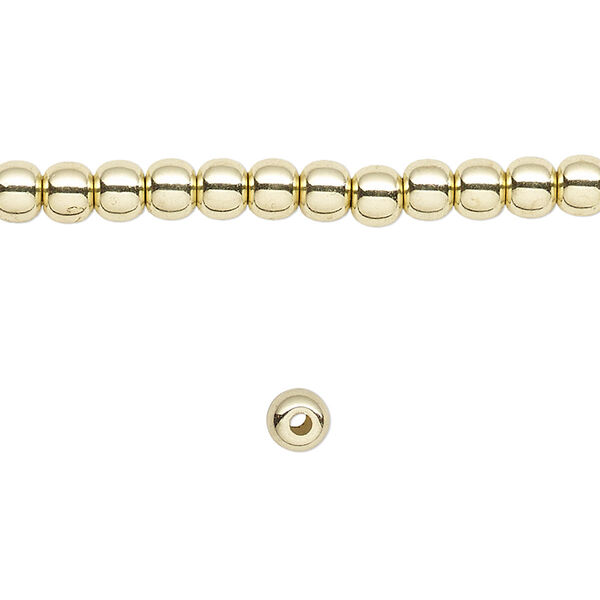 Bead, brass, 4mm round. Sold per 8-inch strand. image number 0