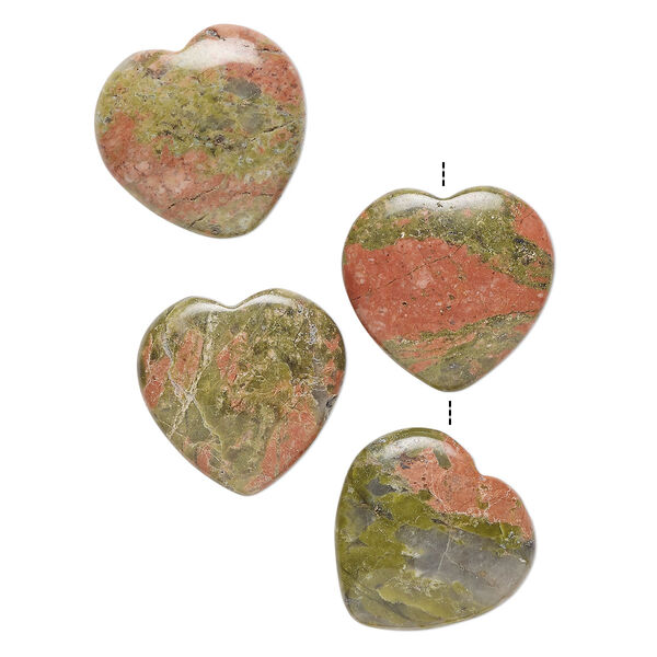 Unakite 1pkg4, half-drilled puffed heart drop natural B grade, 19-20mm image number 0