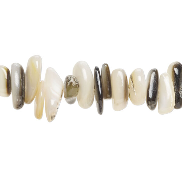 Bead 1pkg1, black lip shell / gold lip shell / mother-of-pearl shell (natural / bleached), small to extra-large chip, 15 inches. image number 0