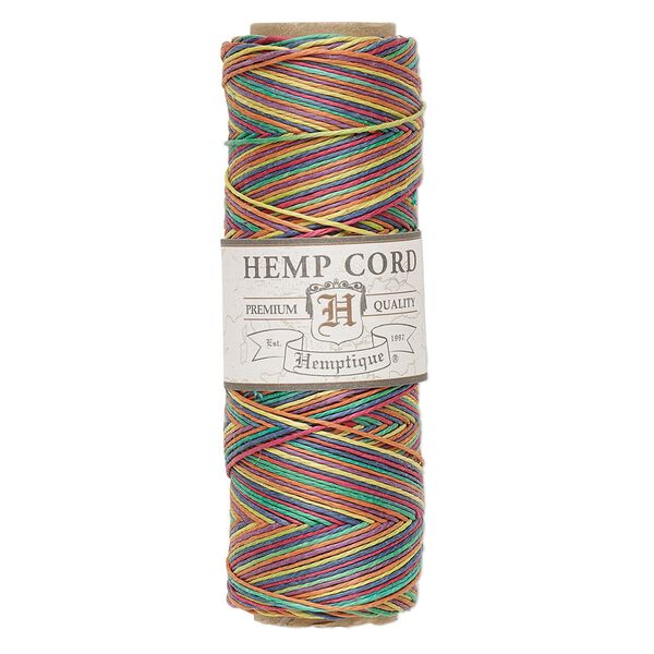 Cord, Hemptique®, polished hemp, variegated rainbow, 0.5mm diameter, 10-pound test. Sold per 205-foot spool. image number 0