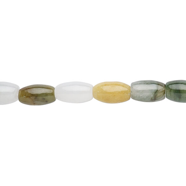 Bead, jadeite (natural / dyed), multicolored, 8x5mm-10x6mm round tube with 0.5-1.5mm hole, C grade, Mohs hardness 6-1/2 to 7. Sold per 15-1/2" to 16" strand. image number 0