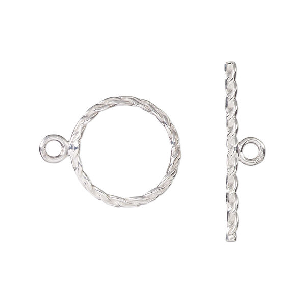 Clasp, toggle, sterling silver, 16mm braided round. Sold individually. image number 0