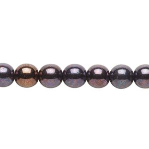 Bead, Czech glass druk, purple luster, 8mm round. Sold per 15-1/2" to 16" strand.