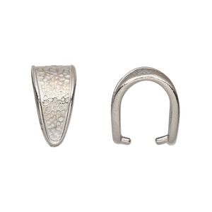 Bail, TierraCast®, "Hammertone" collection, ice-pick, white bronze-plated pewter (tin-based alloy), 16x9mm with hammered design and 12mm grip. Sold per pkg of 2.