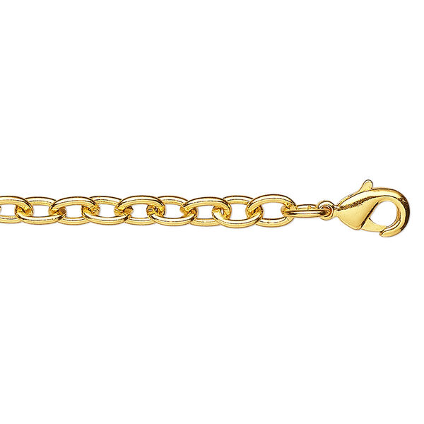 Chain, gold-plated steel, 5x3.5mm heavy cable, 30 inches with lobster claw clasp. Sold per pkg of 10. image number 0